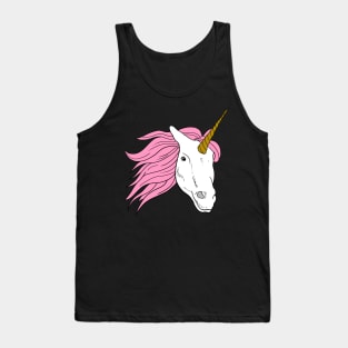 Unicorn Head with Pink Hair and golden horn Tank Top